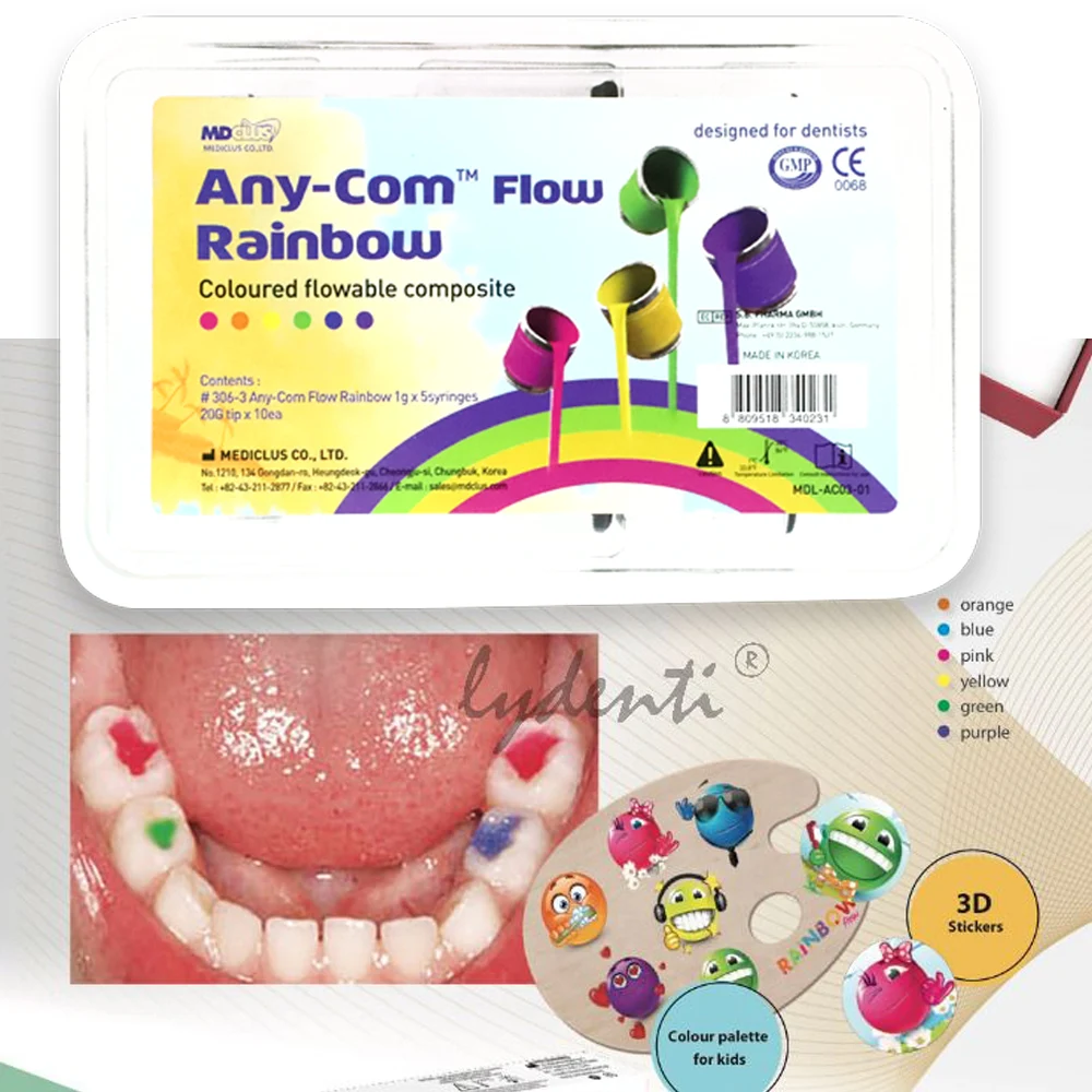 5pcs Any Com Flow Rainbow Kit Korean Mediclus Radiopaque Colorful Sealing Fissures Dental Supplies Restorative Materials