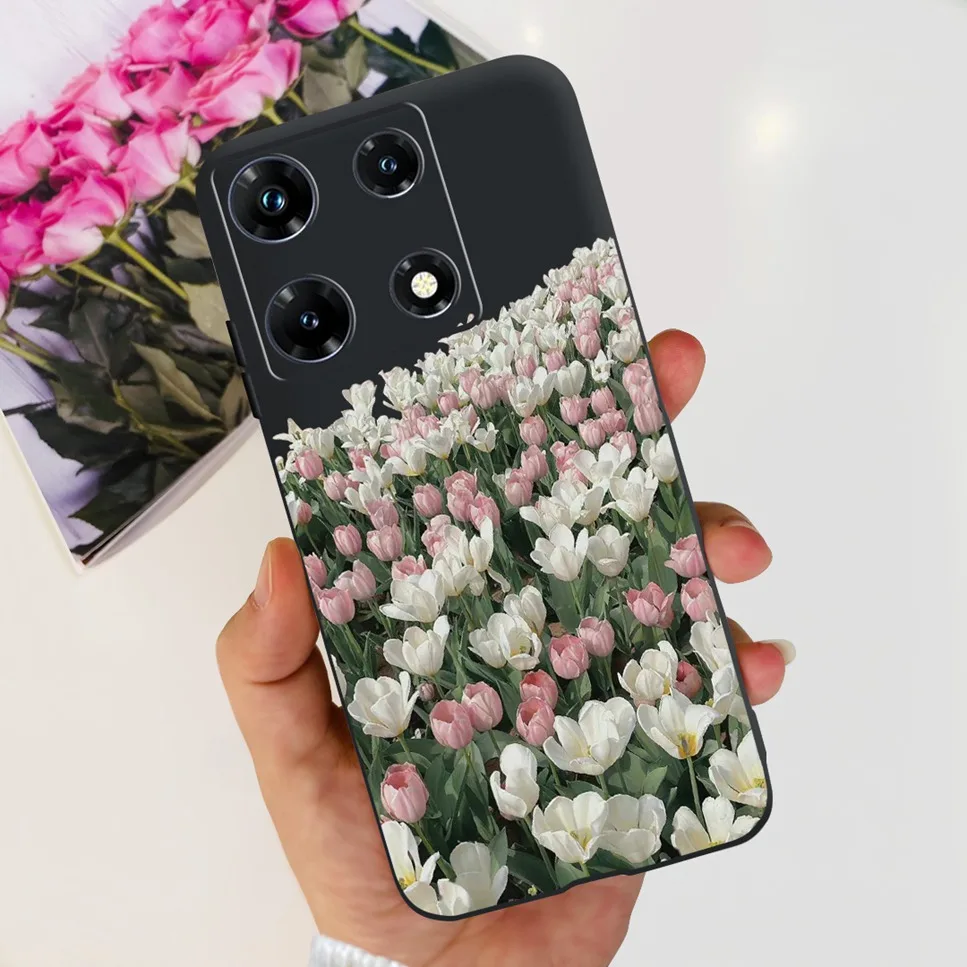 Black Silicone Cute Cat & Flower Design Soft TPU Back Cover Case