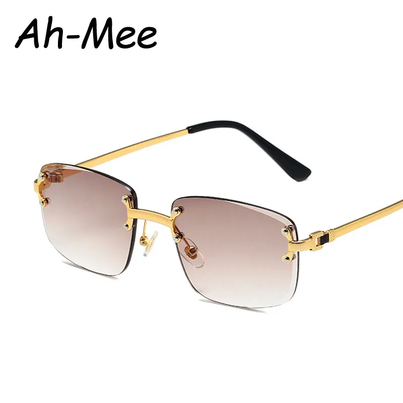 Vintage Fashion Rimless Sunglasses For Women Metal Rectangle Shades Gradient UV400 Summer Traveling Sun Glasses Eyewear