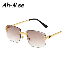Vintage Fashion Rimless Sunglasses For Women Metal Rectangle Shades Gradient UV400 Summer Traveling Sun Glasses Eyewear