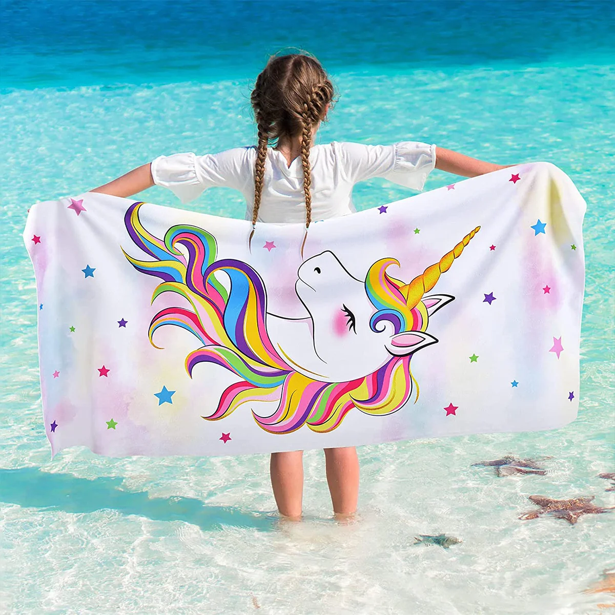 Rainbow Unicorn Beach Towel Microfiber Bath Towel With Hood for Kids Adult Cartoon Wearable Beach Wrap Blanket 70x140cm