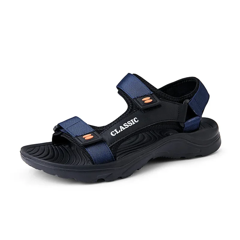 Summer New Large Size Sandals Men's Beach Shoes Soft Sole Sandals Breathable PU Leather Sandals High Quality Clogs Large Size 46