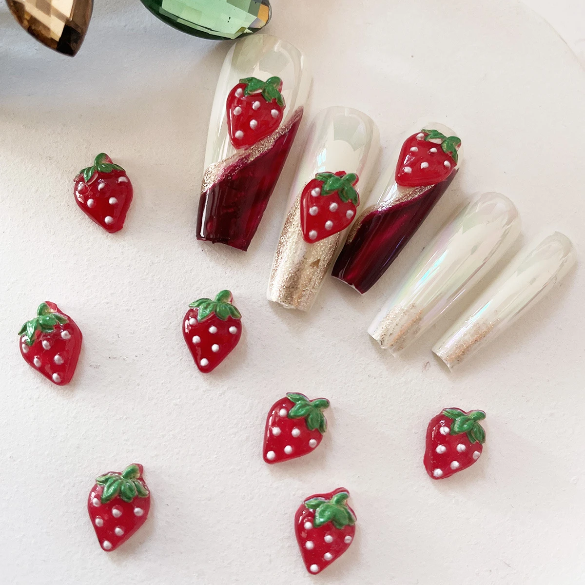 20Pcs Cute Nail Art Strawberry Flatback Resin Charms 8x11mm Fruit