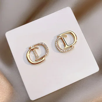 2024 New Trend Gold Plated Light Luxury Zircon Earrings for Women Girls Elegant Fashion Jewelry Accessories Gifts