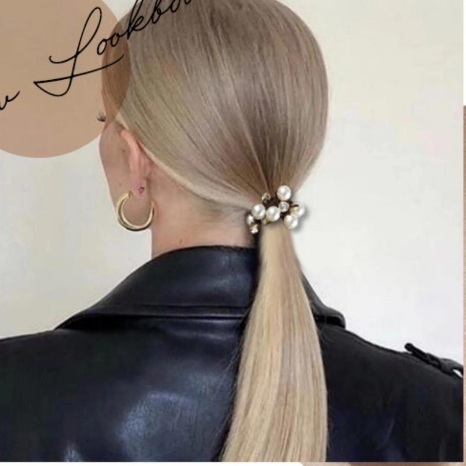 1 Stück Perlen-Haargummis mit Nieten für Frauen, funkelnde elastische Haarbänder mit Strasssteinen, elegante Haardekoration – Detail 8