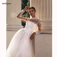 SoDigne A-line Appliques Wedding Dresses High Neck Full Sleeves Bridal Dress Long Wedding Gown Robe De Mairee ﻿Customized 1