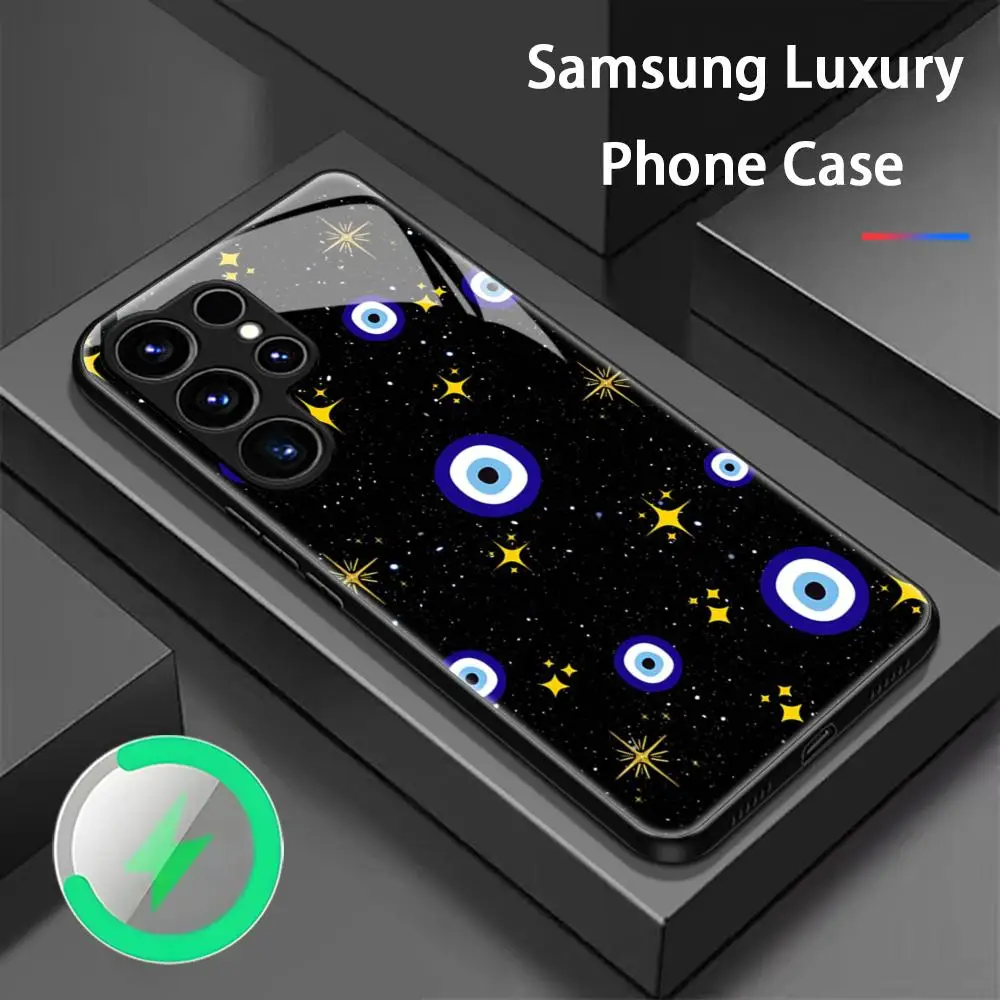 Design Blue Evil Eye Phone Case with Glass Magnetic Back