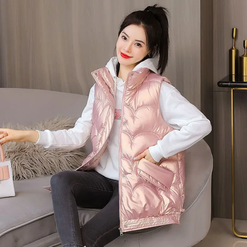 

Women Vest Winter Sleeveless Stand-Up Collar Down Cotton Coat Jacket Overcoat Quilted Padded Warm Thick Vest New Fashion Q376