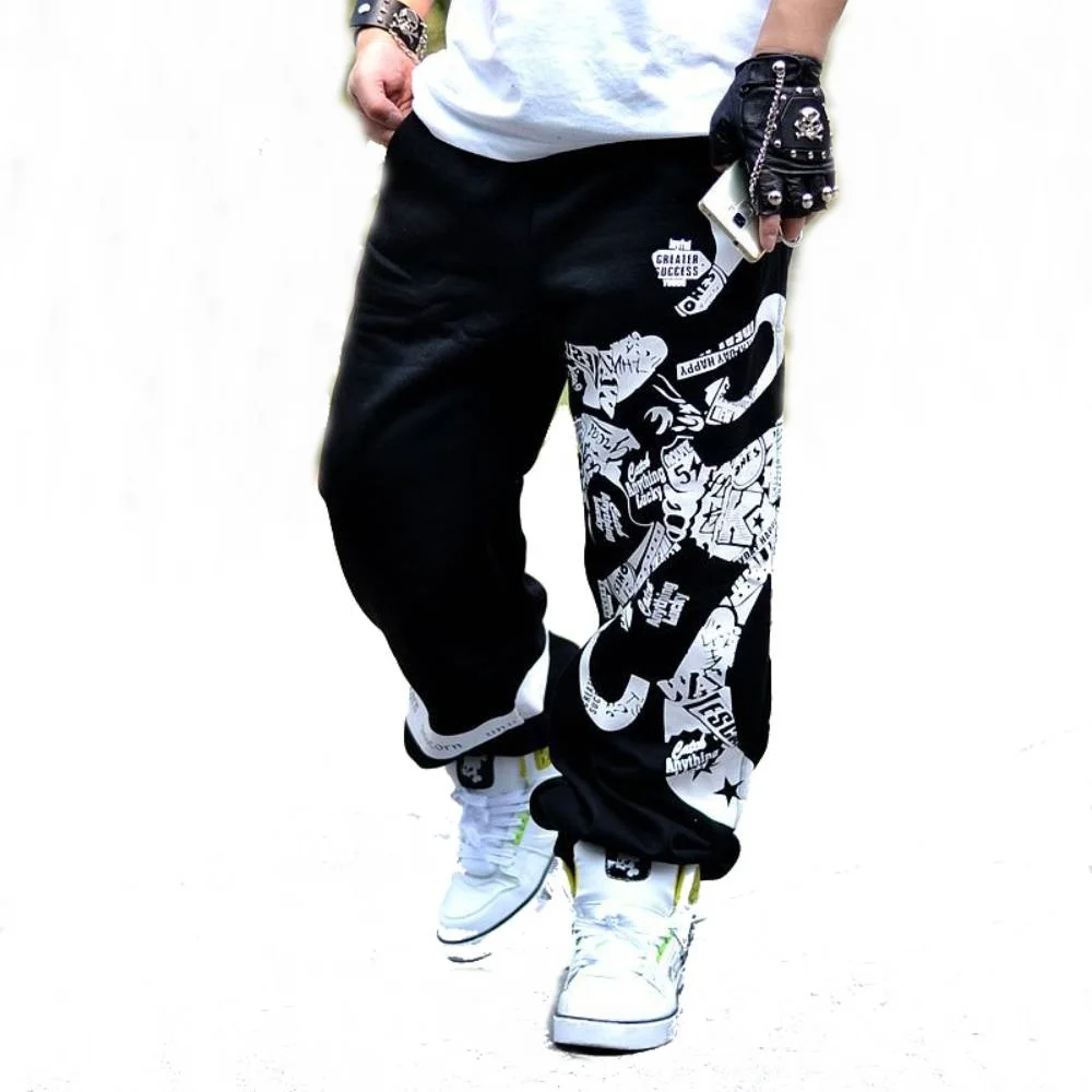 Sweatpants Men Board Sports Trousers Street Dance Wide Legs Pants Loose Rap Hip Hop Britches Print Baggy Track Bottoms Plus Size