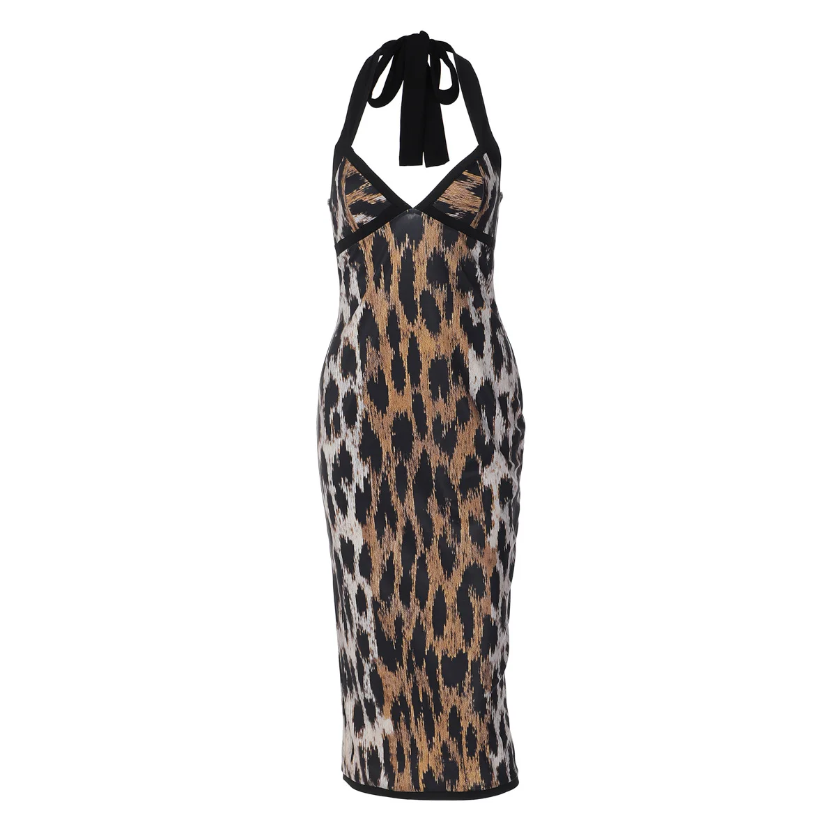 New Fashionable Sexy U-neck Neck Strap Women's Long Dress Sexy Leopard Print Backless Sleeveless Bodycon Summer Elegant Dress