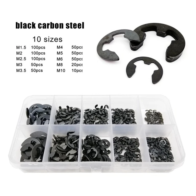 

580 PCS E-Type Retaining Ring Kit 1.5Mm-10Mm E-Type Split Retaining Ring E-Type Bearing Retaining Ring