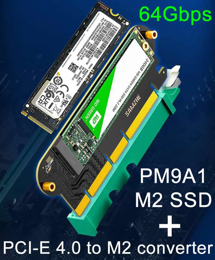 

Оптовая продажа, PCIE 4,0 до nvme M2 ssd адаптер + samsung PM9A1-nvme M2 ssd, 64 Гбит/с PCIE4.0 скорость, скорость беспроводной передачи 6900 Мб/с, скорость ПК