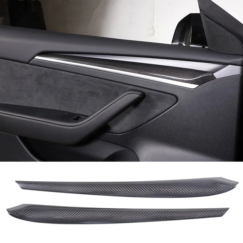 Per Tesla Model 3 Model Y 2017- 2023 Car Interior Door Trim Panel Cover Trim Accessori Interni In Vera Fibra Di Carbonio 2 Pezzi