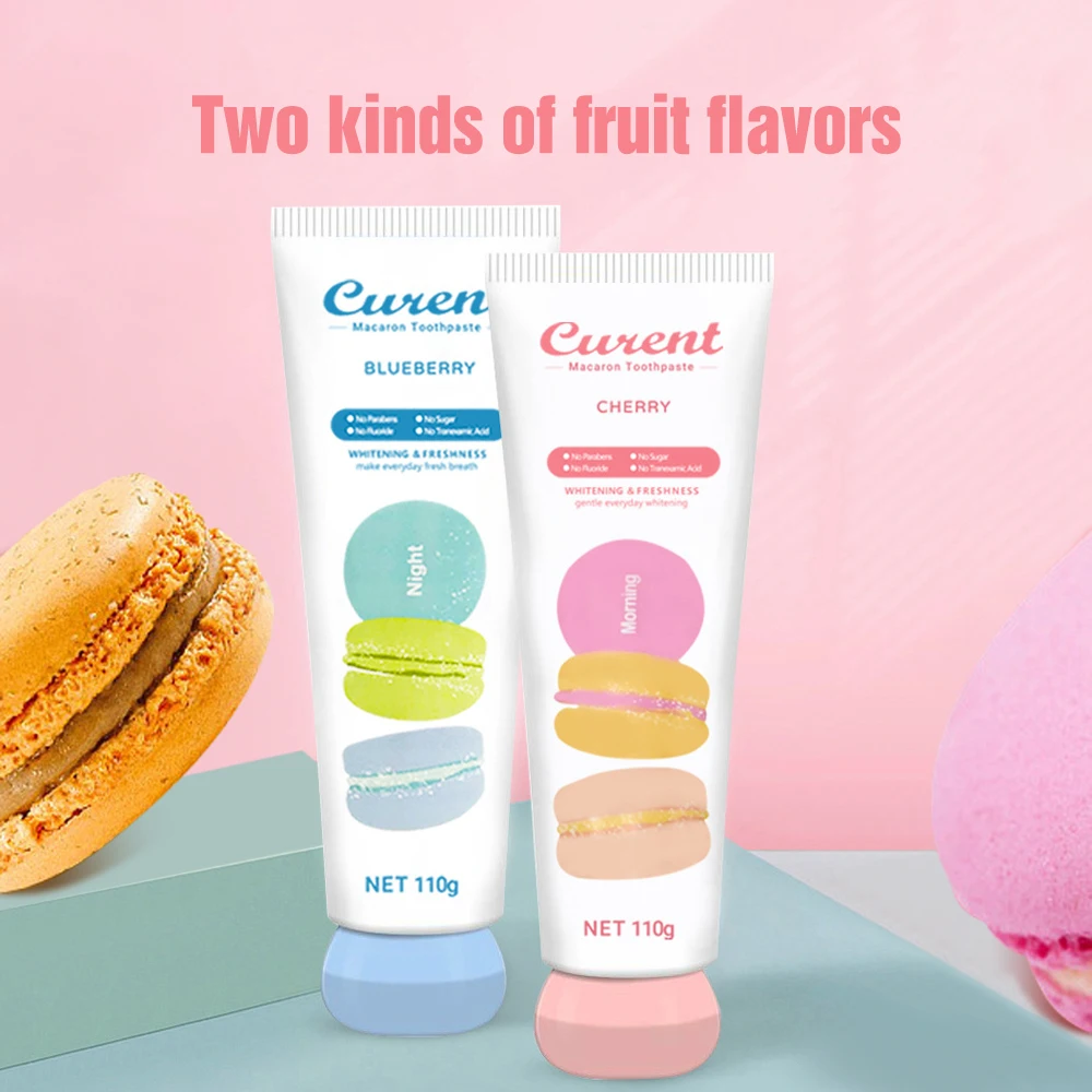 

110g Macaron Toothpaste Two Flavors Blueberry Cherry Fruit Freshen Breath Whitening Teeth Oral Cleaning Care Remove Dental Stain