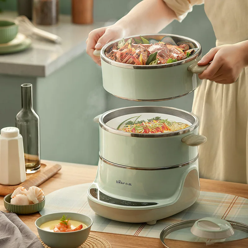 Bear Electric Steamer Household Small Multifunctional Mini Electric Hot Pot Double Layer Stainless Steel Steamer Can Reserved