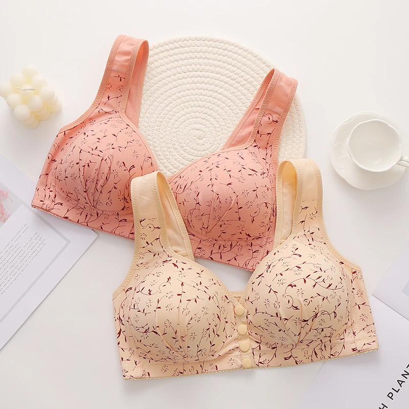 4PCS New Large-sized Pregnant Women's Breastfeeding Bra Comfortable Traceless Front Buckle Fixed Cup Thin Vest Style Underwear 2