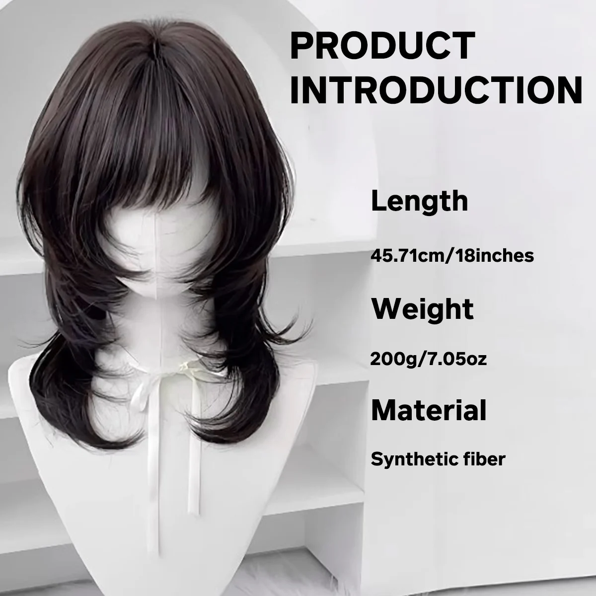 Synthetic multi-level wig headgear with bangs natural brown and black heat-resistant curly hair 18-inch high-level wig