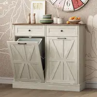 Vabches Tilt Out Trash Cabinet Kitchen Trash Cabinet with 2 Drawers Island Counter Trash Bin Cabinet for 10 Gallon Garbage Can 1