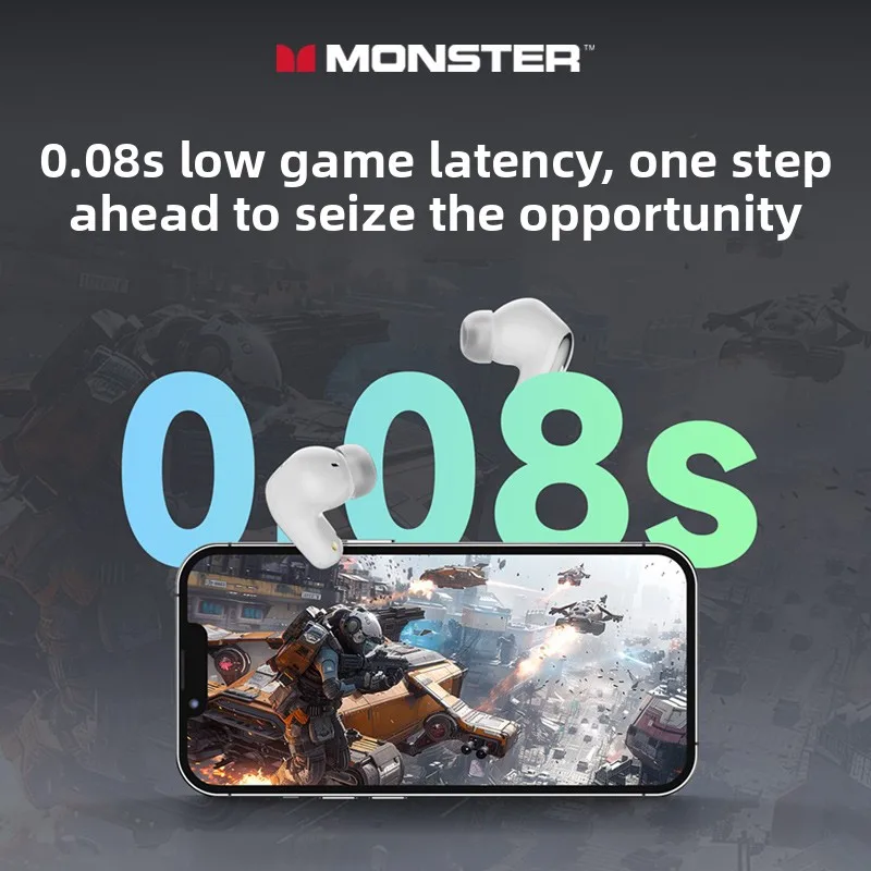 New Monster Mqt52 Tws Wireless Bluetooth 5 4 Headset Hifi Stereo Music Gaming Earphones Talking Noise Canceling Earbuds, Alina Gadgets