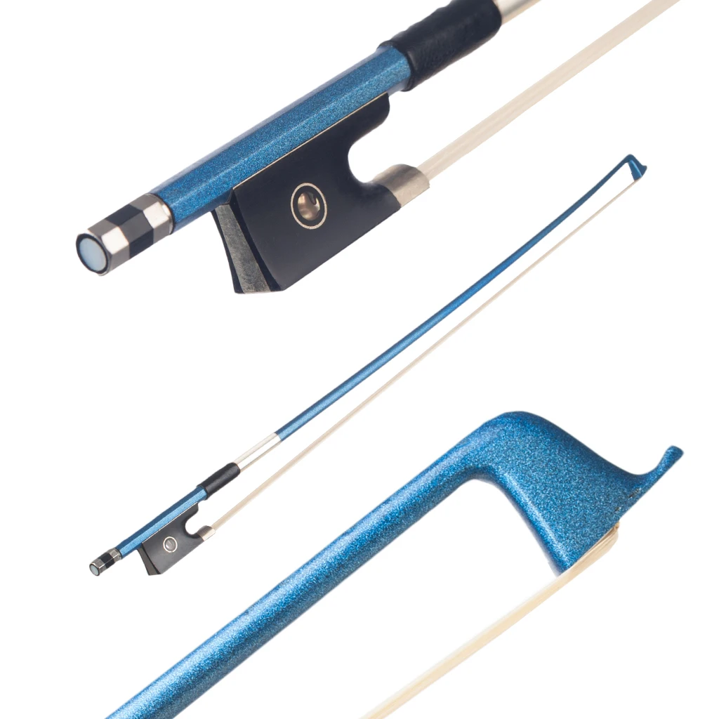 

Профессиональный бант 4/4 размера, голубой бант для скрипки из углеродного волокна, черное дерево, лягушка, хорошо балансирует белый конский волос, детали для банта для скрипки