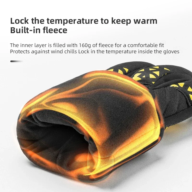 ROCKBROS Bicycle Gloves Winter Warm Motorcycle Full Finger Cycling Gloves Screen Touch Ski Sports Gloves Hiking Thermal Mitten 5