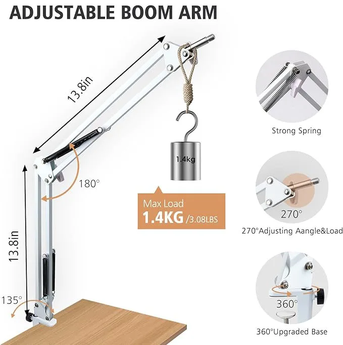 Fifine K688 ブームアーム、ホワイトマイクアーム Fifine K688