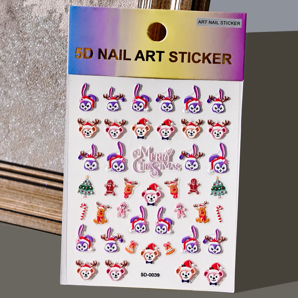 5D Weihnachts-Nagelsticker Set – Geprägte Aufkleber Mit Schneemann, Elch & Weihnachtsmann