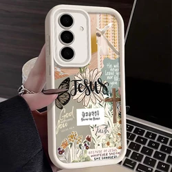 Jesus Flower Design Protective Phone Case - Elegant Floral Cover - Galaxy S23+ (A867 Beige White)