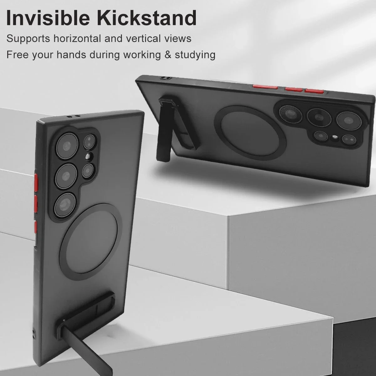 Magnetic Matte Phone Case with Kickstand - Slim Stand Cover