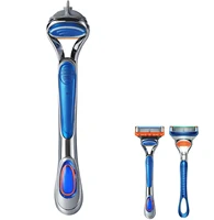 Men's manual safety razor, equipped with precision 5-layer stainless steel blades and ergonomic metal handle, 4-20 replacements