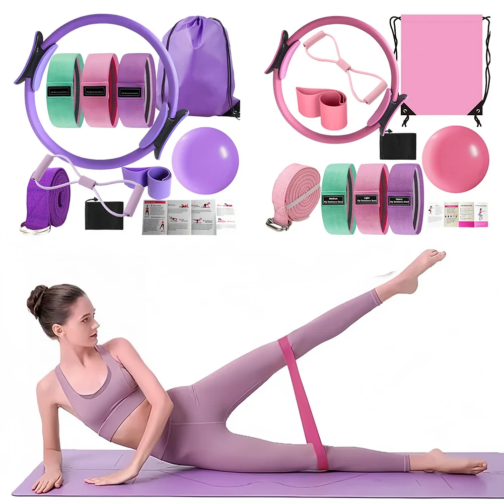 10pcs Essentials Kit Stretching Strap 8 Resistance Bands Pilates Ring And Ball Set With Storage Bag For Workout_voghion.com