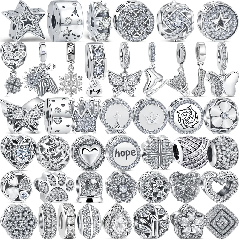 100% 925 Sterling Silver Crown Flowers Heart Pave Shiny Simple Silver Color Beads Fit Original Pandora Charms Bracelet Jewelry 925 sterling silver forever love padlock key series heart pendant shiny beads fit original pandora charms bracelet women jewelry