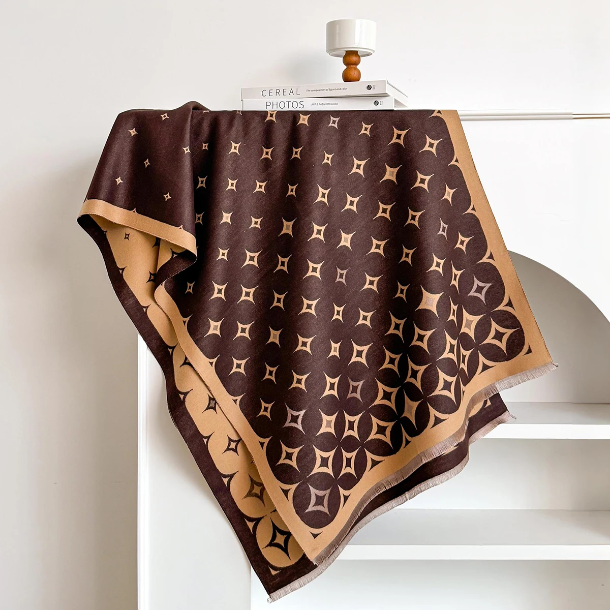 Autumn and Winter European and American Camellia Retro Fashion Imitation Cashmere Women's Warm Scarf New Tassel Long Shawl