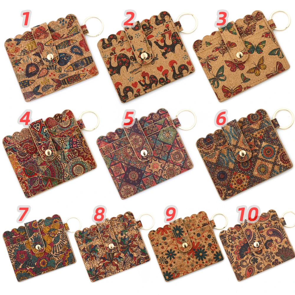 Cork Card Bag Women's Card Bag Silicone Beaded Wrist Strap Keychain Printed Coin Purse Pendant Keychain 3