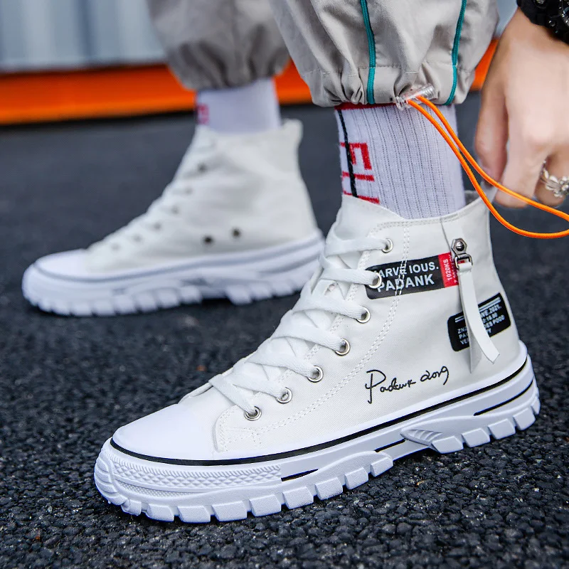 Men's Canvas Shoes High Top Sneakers Breathable Platform Casual Shoes Lace-up Flats Men Non-slip Vulcanize Shoes Tenis Masculino 3
