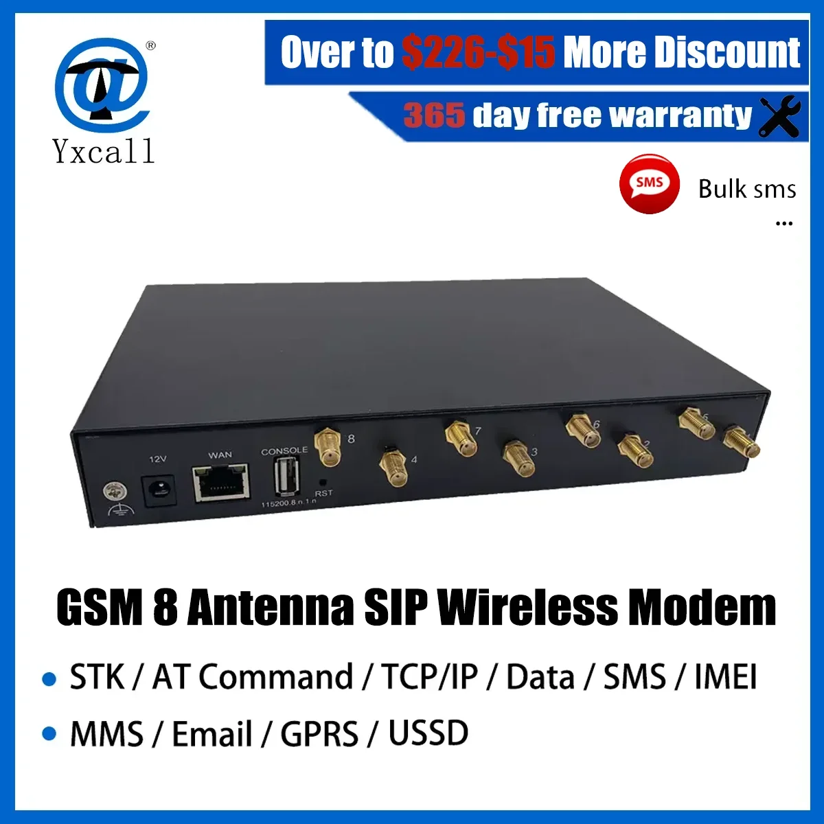 GSM Modem 8 SIM Card High Gain Signal Wireless 2G 8 port Support SMPP Http API IMEI Change Bulk SMS Sending Notification System