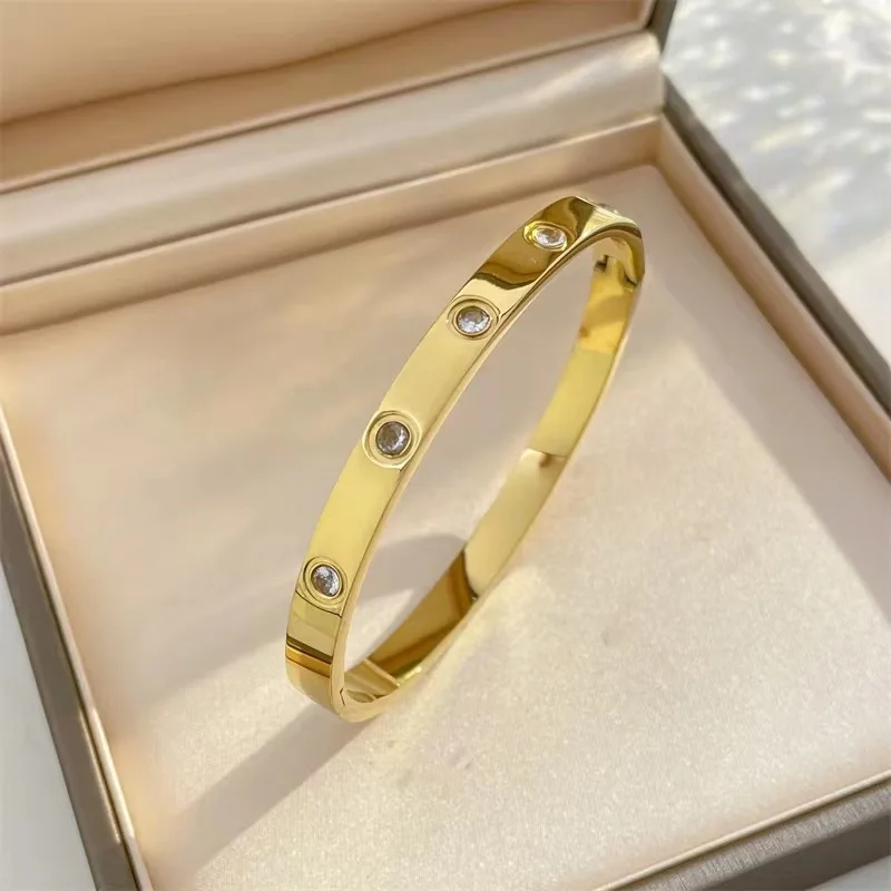 Stainless Steel Bracelet Couple Bangle Cubic Zirconia Jewelry Gift For Men