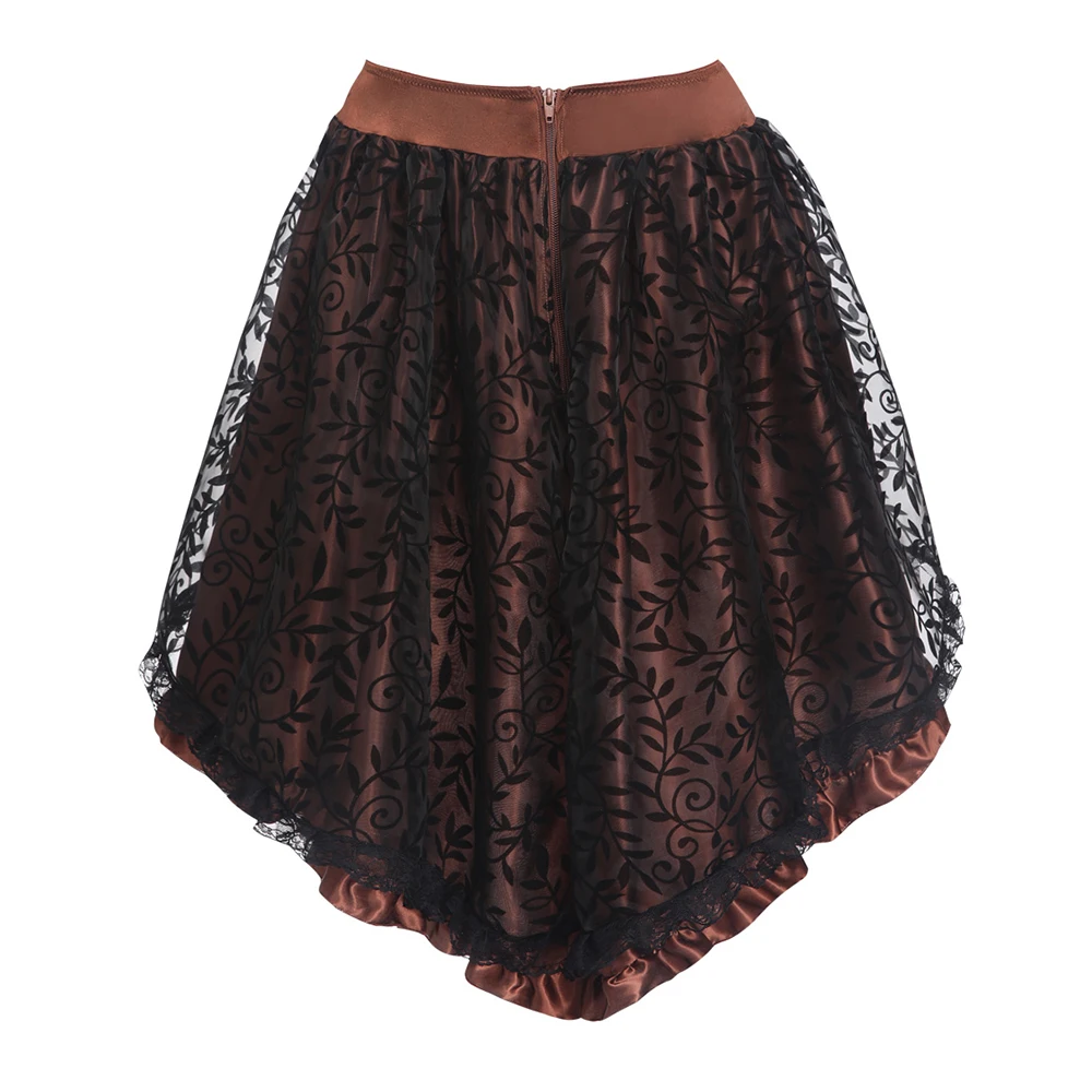 Plus Size Brown/Black Women's Victorian Asymmetrical Gothic Steampunk Corset Skirt With Back Zip 3