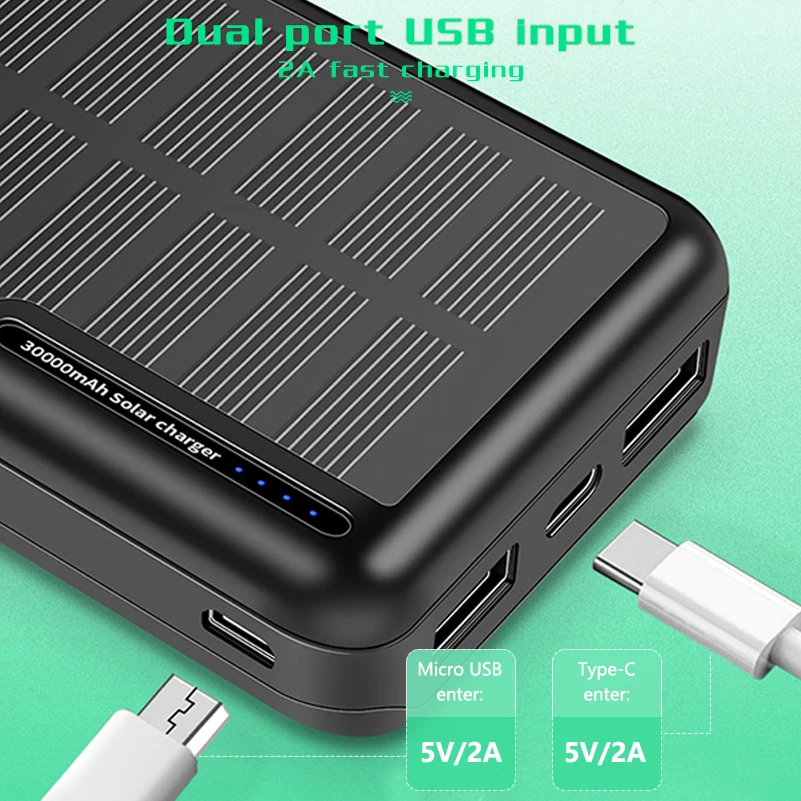 power bank 30000mah 30000mAh Solar Power Bank For Xiaomi Dual USB Portable Charger Powerbank Solar Panel External Battery Camping for iPhone Samsung mini power bank