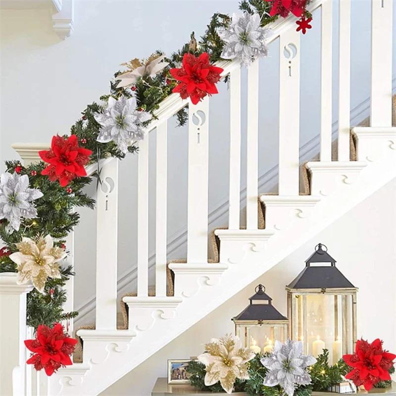 

1Pcs Gold Silver Red Christmas Decoration Fake Flower DIY Simulation Wreath Christmas Tree Decoration Artificial Flowers