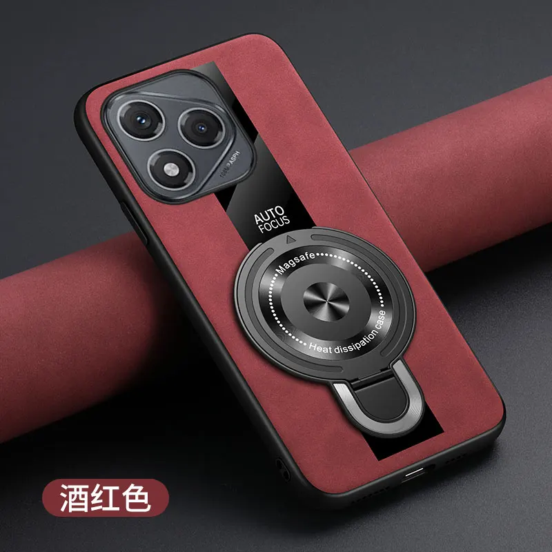 Luxury Magnetic Ring Holder Shockproof Case with Silicone Sheepskin Leather and Plexiglass
