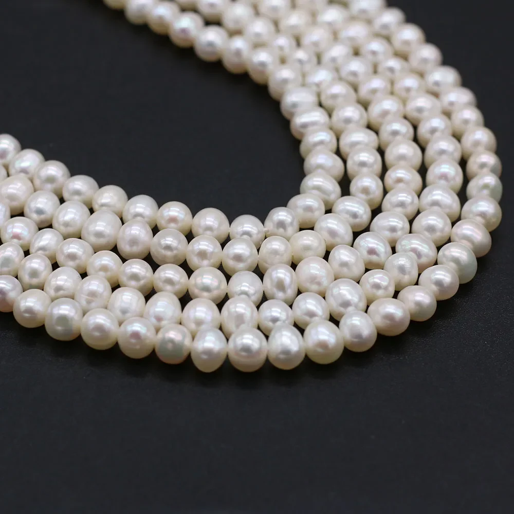 

Real 100%Natural Freshwater Pearl Beads White Near Round Loose Pearls For DIY Charm Bracelet Necklace Jewelry Accessories Making