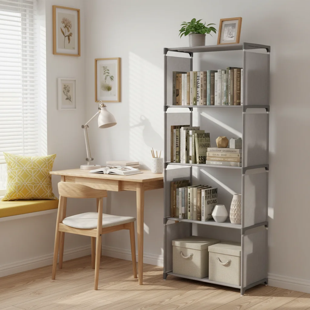 4 Tier Floor Bookshelf Modern, Grey Standing Bookcase Storage Shelf for Living Room Office, 15.74x11 Inch Book Shelf