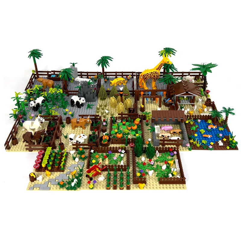 

Конструктор детский «Ферма» с зумом, панда, тигр, корова, растение, пруд, урожай, морковь, тыква, поле, игрушки, подарок для детей