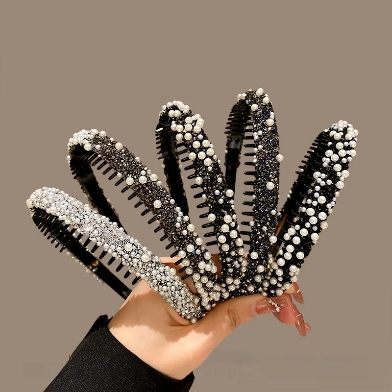 Perle Strass gezahnt rutschfeste Stirnband High-End Licht Luxus Mädchen tragen vielseitige Gesichtswasch-Stirnband Haarschmuck