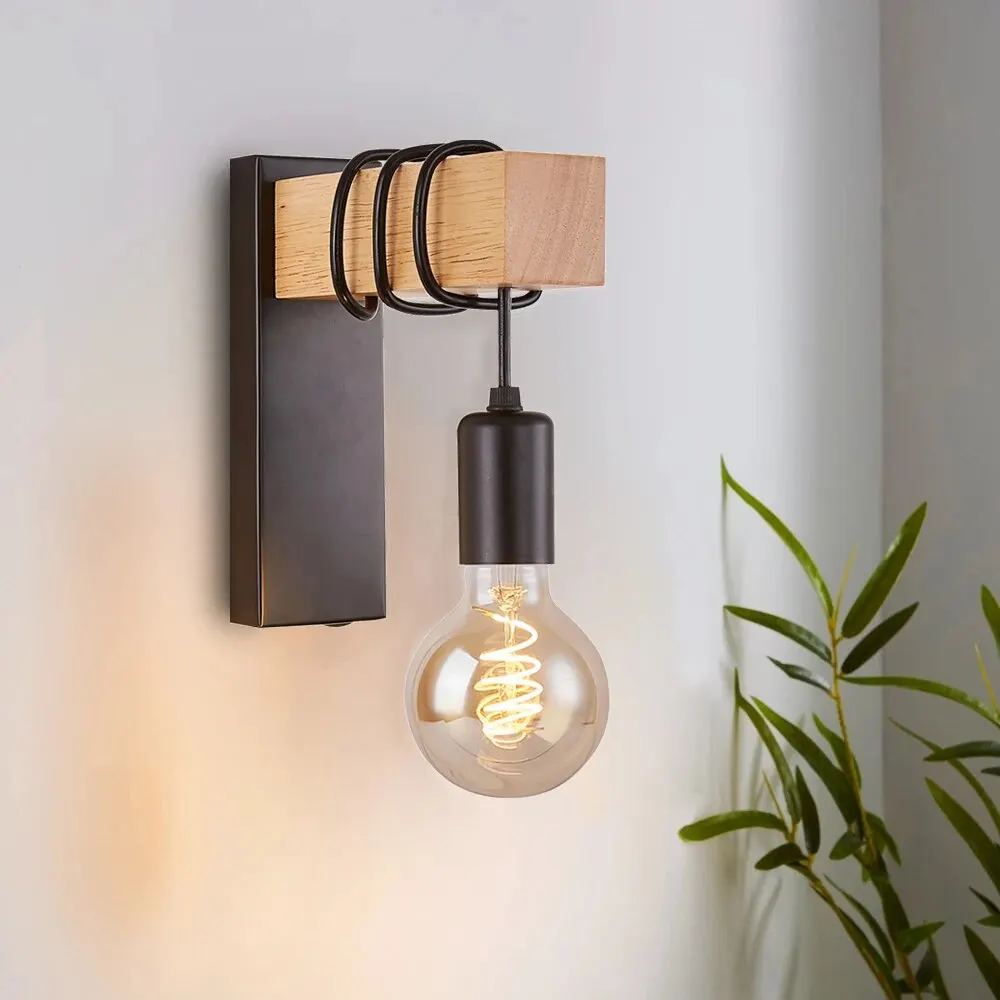 레트로 나무 LED 벽 램프 E27 220V 110V 산업 밤 로프트 전등 라이브 룸 침대 옆 램프 장식 욕실 레스토랑