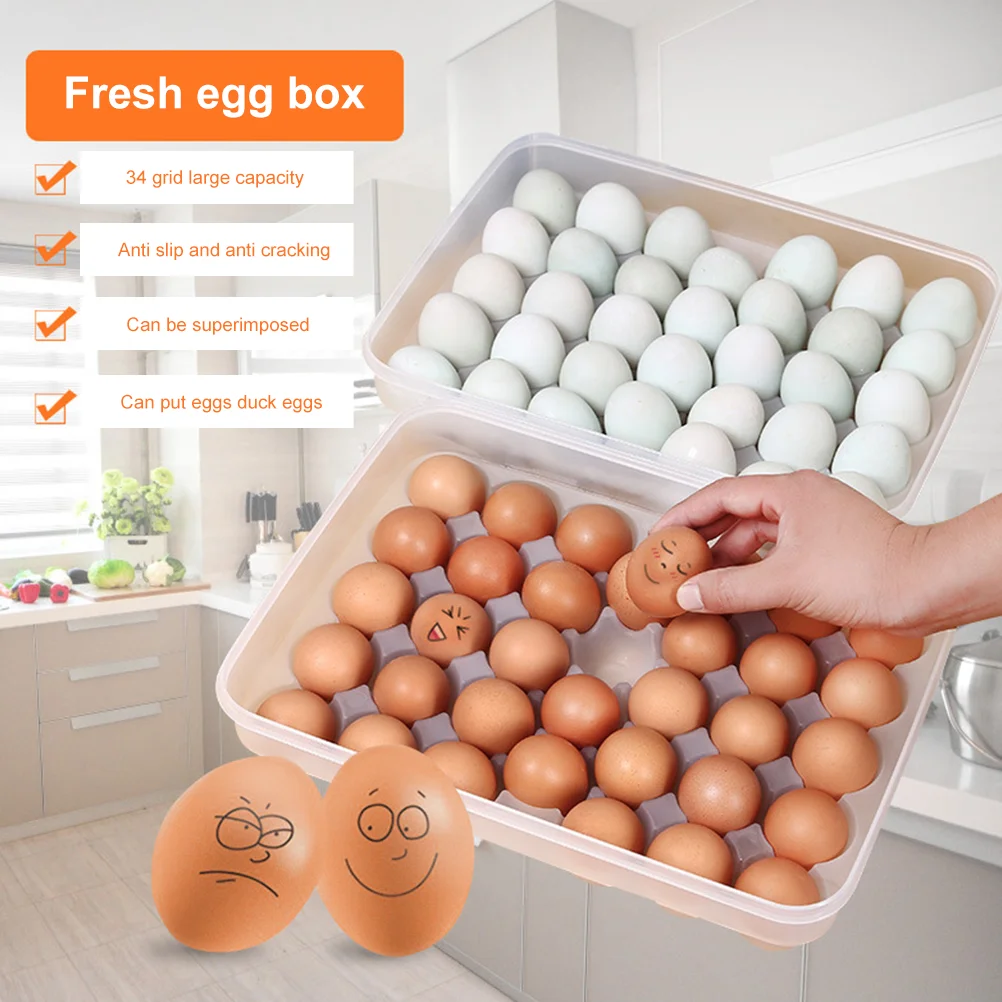 Anti-Slip Plastic Egg Storage Container to Safely Store 34 Eggs 