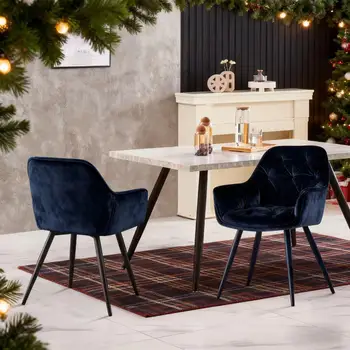 AINPECCA Velvet/Fabric Dining Chairs with Thick Padded Upholstered Tub Chair Armchair with Backrest Metal Legs Living room