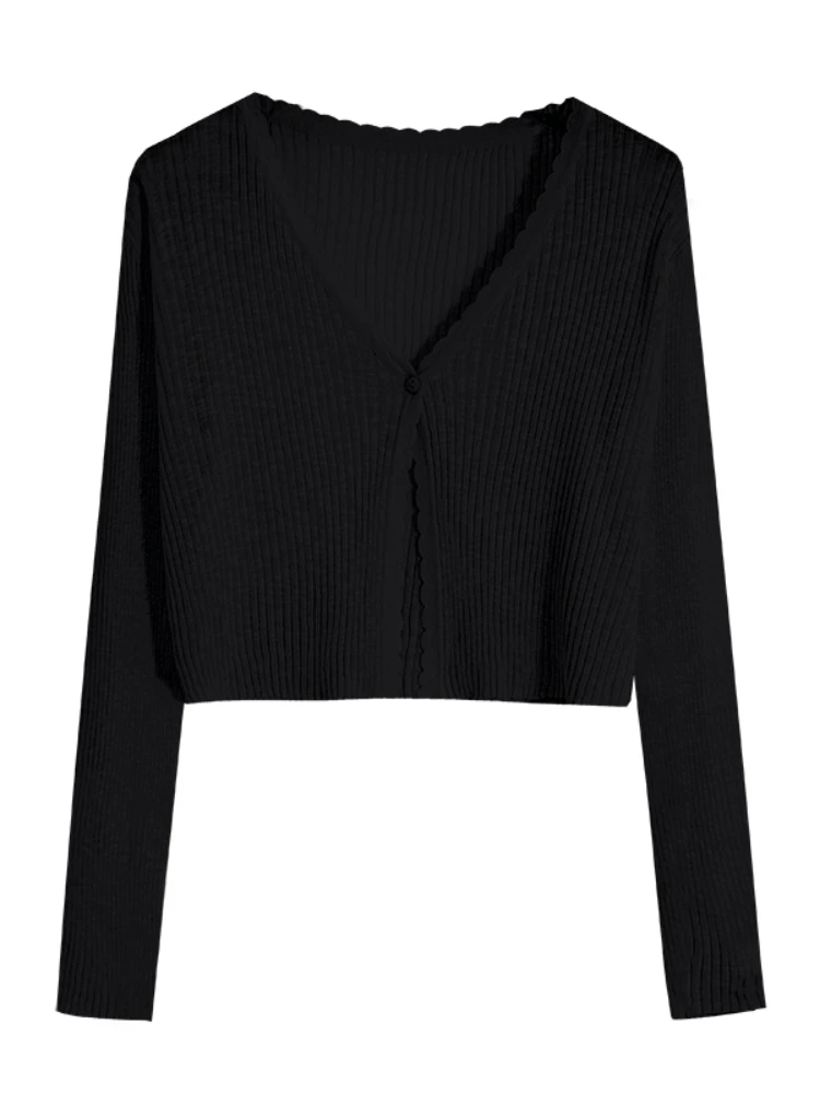 Women Cardigans Long Sleeve Knitted Outerwear Solid Thin Spring Short Sweaters V-neck Knitwears Korean Fashion Cardigans 2026 - 4