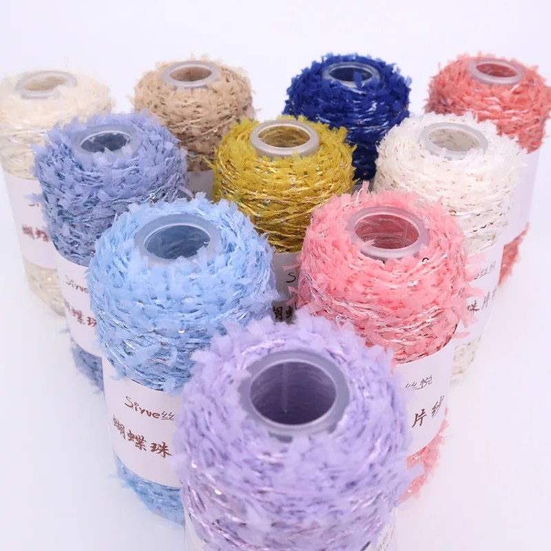 50g Fancy butterfly yarn sequin wool ball sequin thread hand woven fashion knitting wool 2